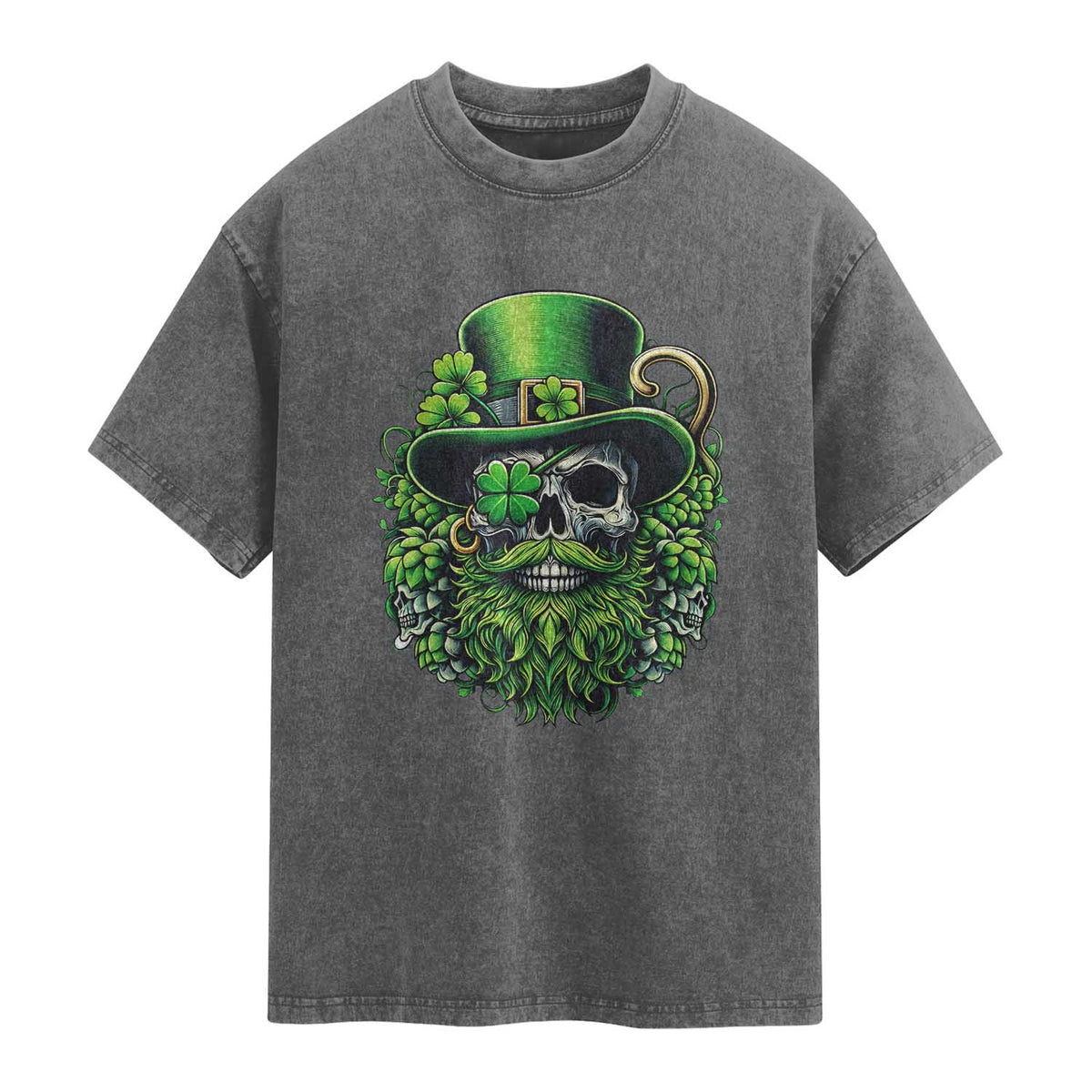 Irish Leprechaun Skull Washed Cotton T-Shirt St Patricks Day Party Gift