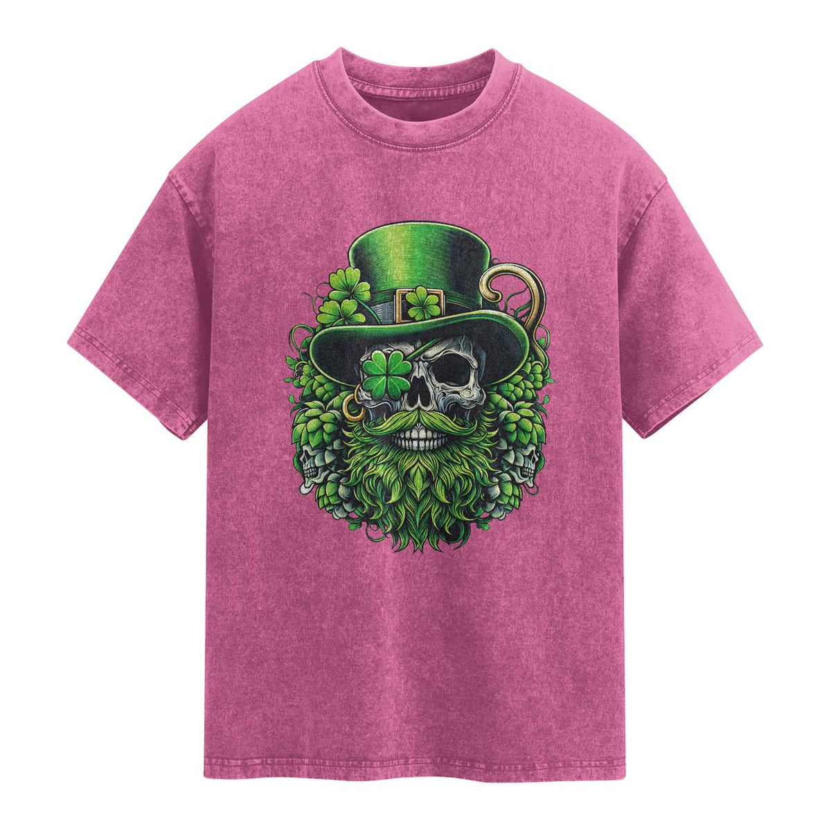 Irish Leprechaun Skull Washed Cotton T-Shirt St Patricks Day Party Gift