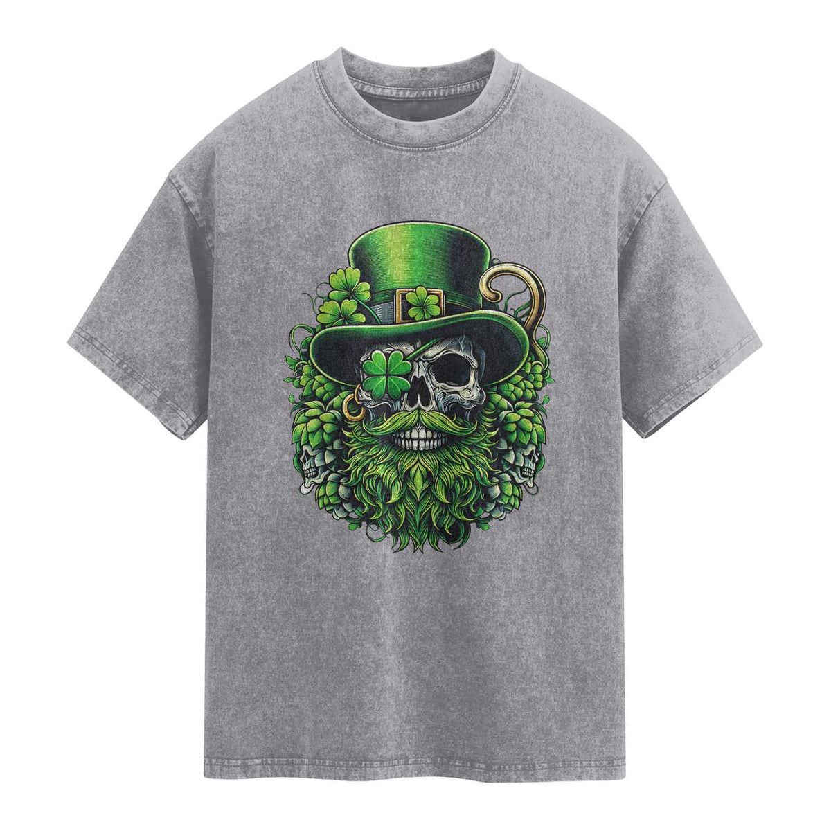Irish Leprechaun Skull Washed Cotton T-Shirt St Patricks Day Party Gift