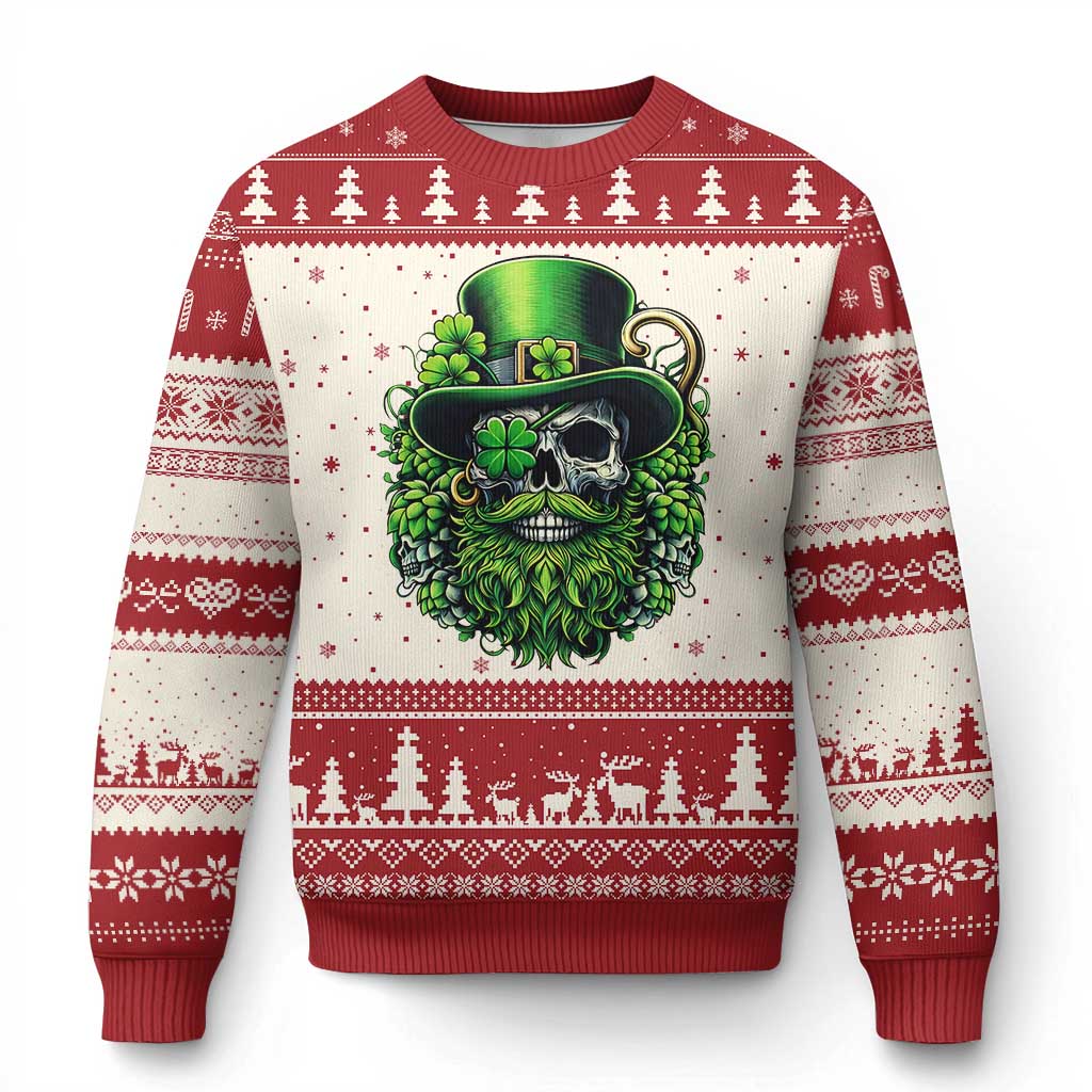 Irish Leprechaun Skull Ugly Christmas Sweater St Patricks Day Party Gift TS12 Beige Red Print Your Wear