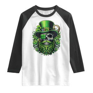 Irish Leprechaun Skull Raglan Shirt St Patricks Day Party Gift TS12 White Black Print Your Wear