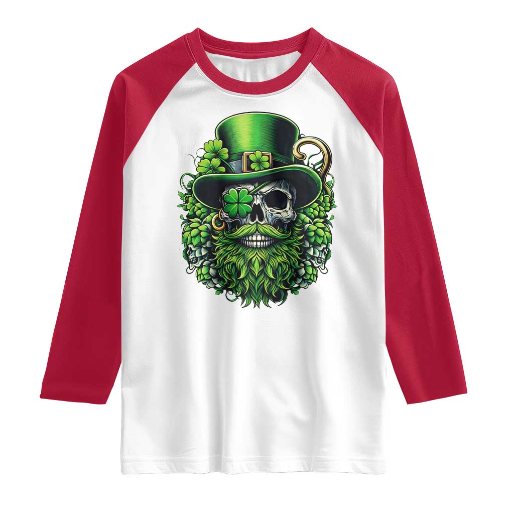 Irish Leprechaun Skull Raglan Shirt St Patricks Day Party Gift TS12 White Red Print Your Wear