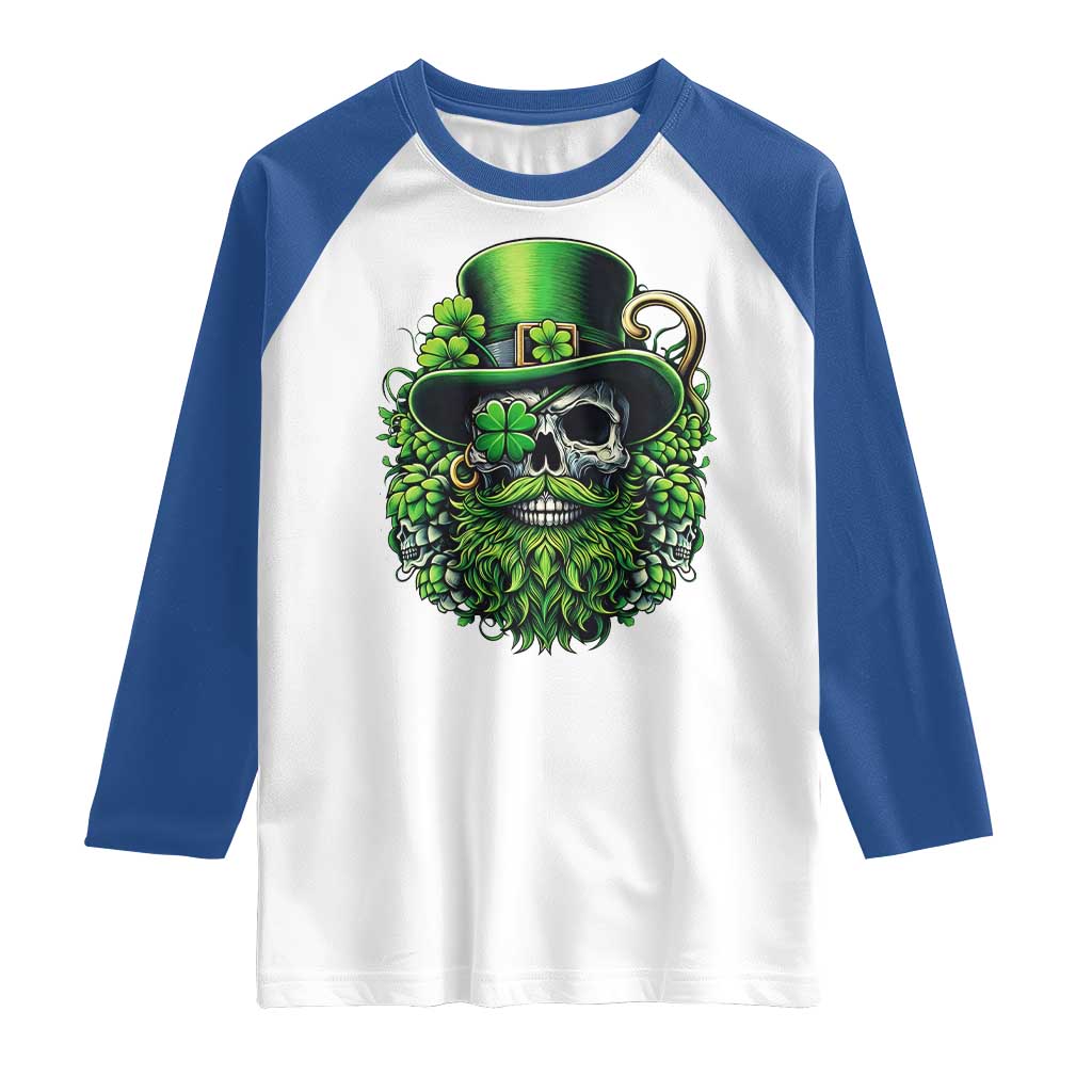 Irish Leprechaun Skull Raglan Shirt St Patricks Day Party Gift TS12 White Royal Print Your Wear