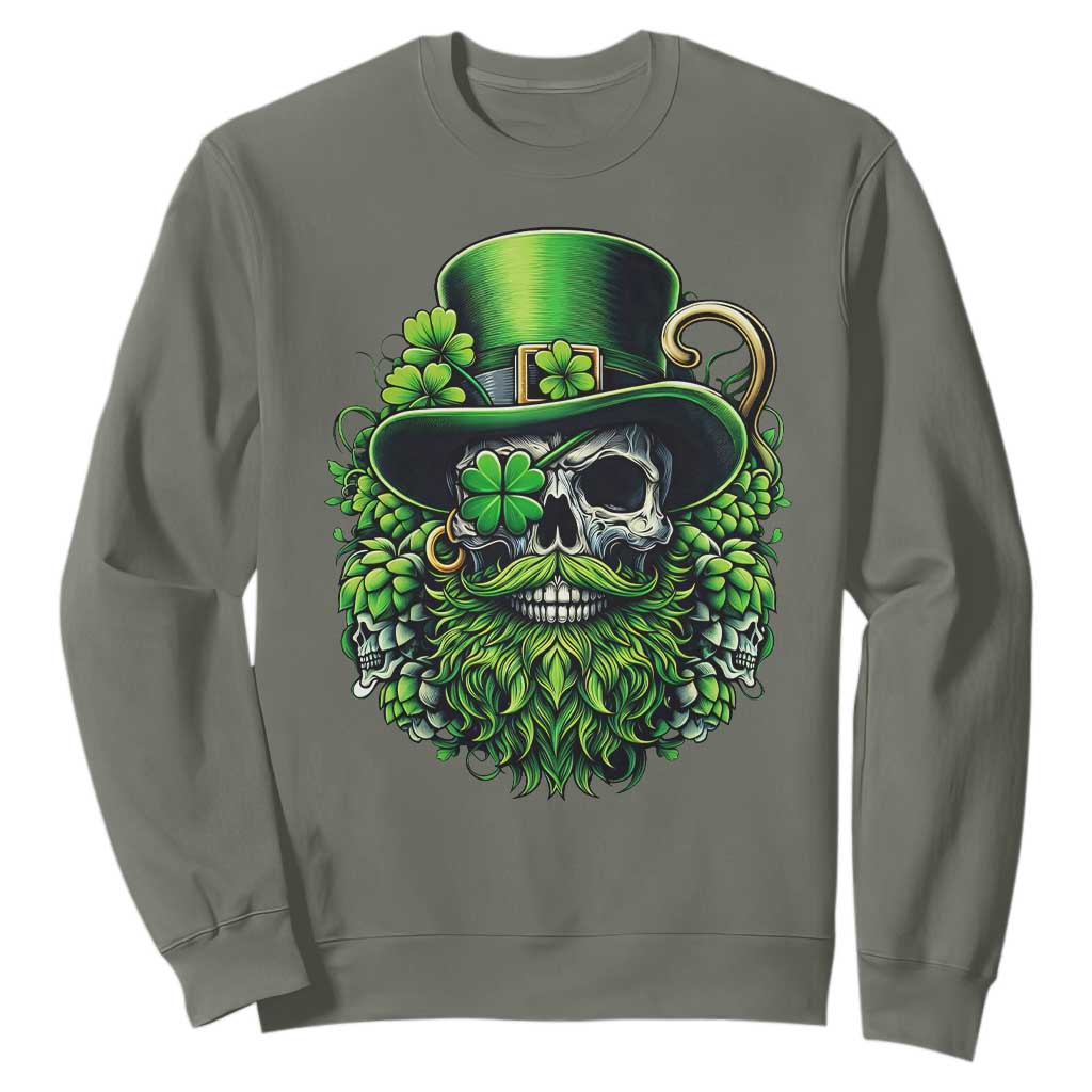 Irish Leprechaun Skull Sweatshirt St Patricks Day Party Gift TS12 Military Green Print Your Wear