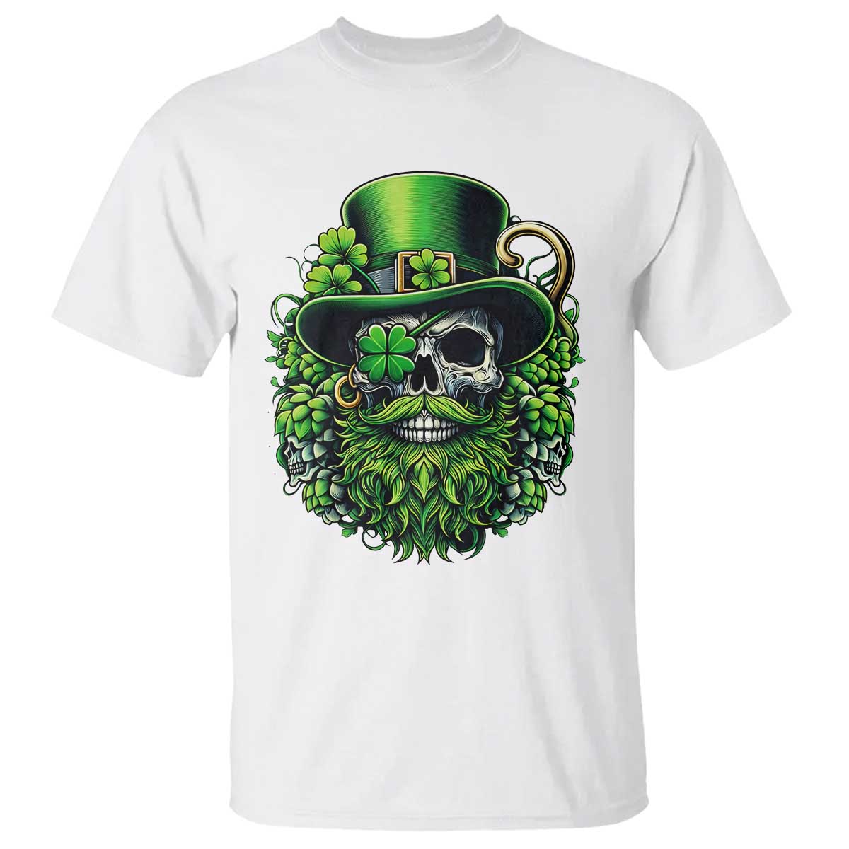 Irish Leprechaun Skull T Shirt St Patricks Day Party Gift TS12 White Print Your Wear