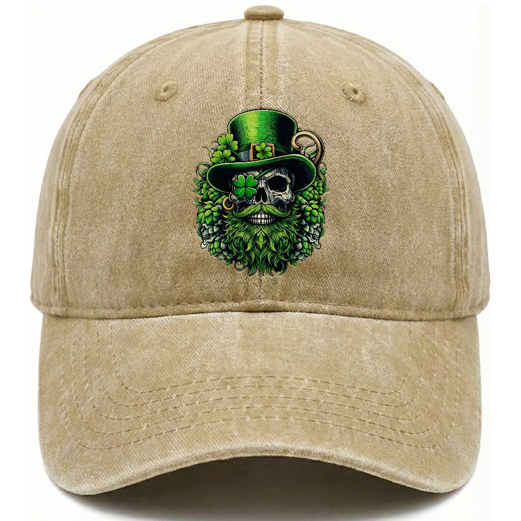 Irish Leprechaun Skull Washed Cotton Baseball Cap St Patricks Day Party Gift TS12 Print Your Wear
