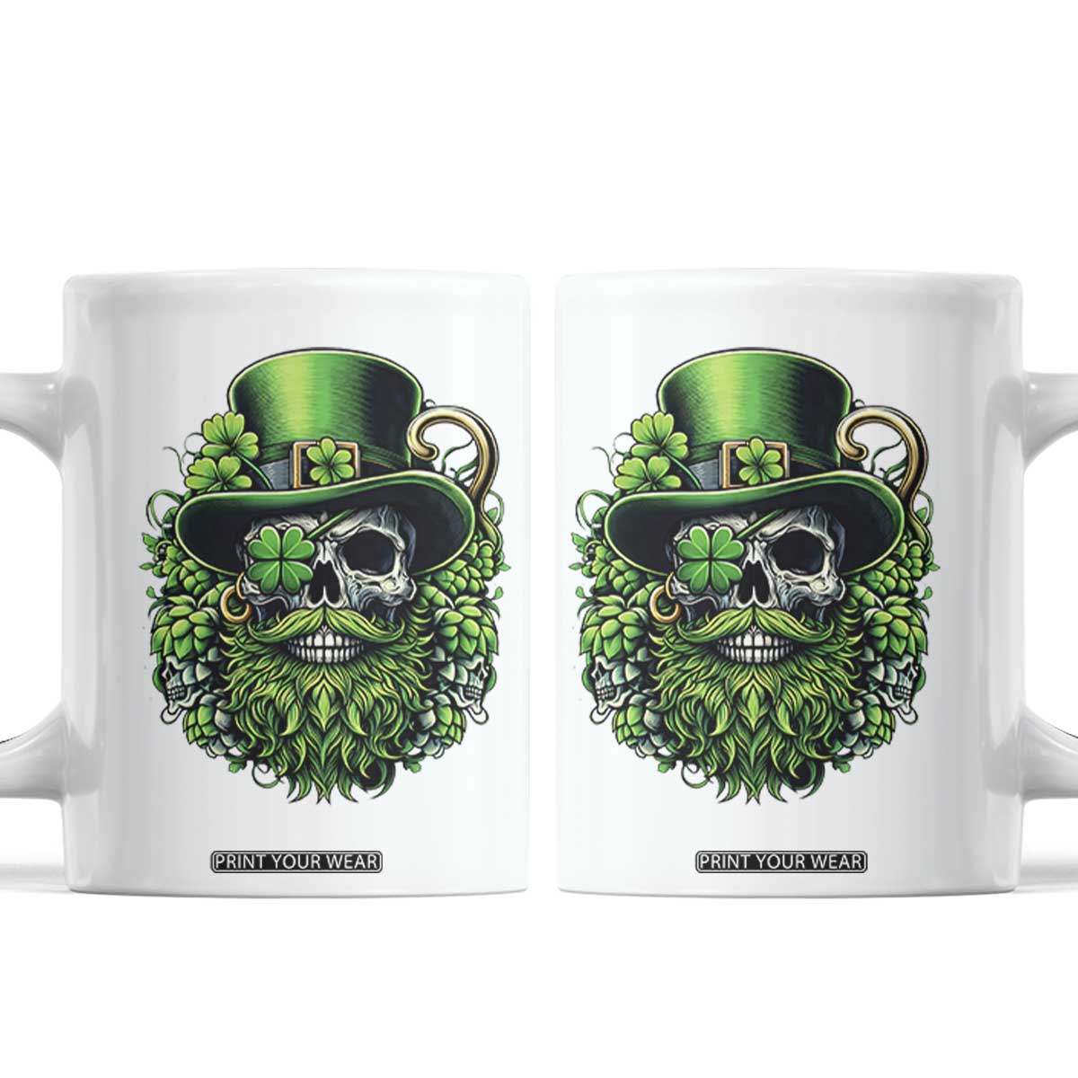 Irish Leprechaun Skull Coffee Mug St Patricks Day Party Gift TS12 White Print Your Wear
