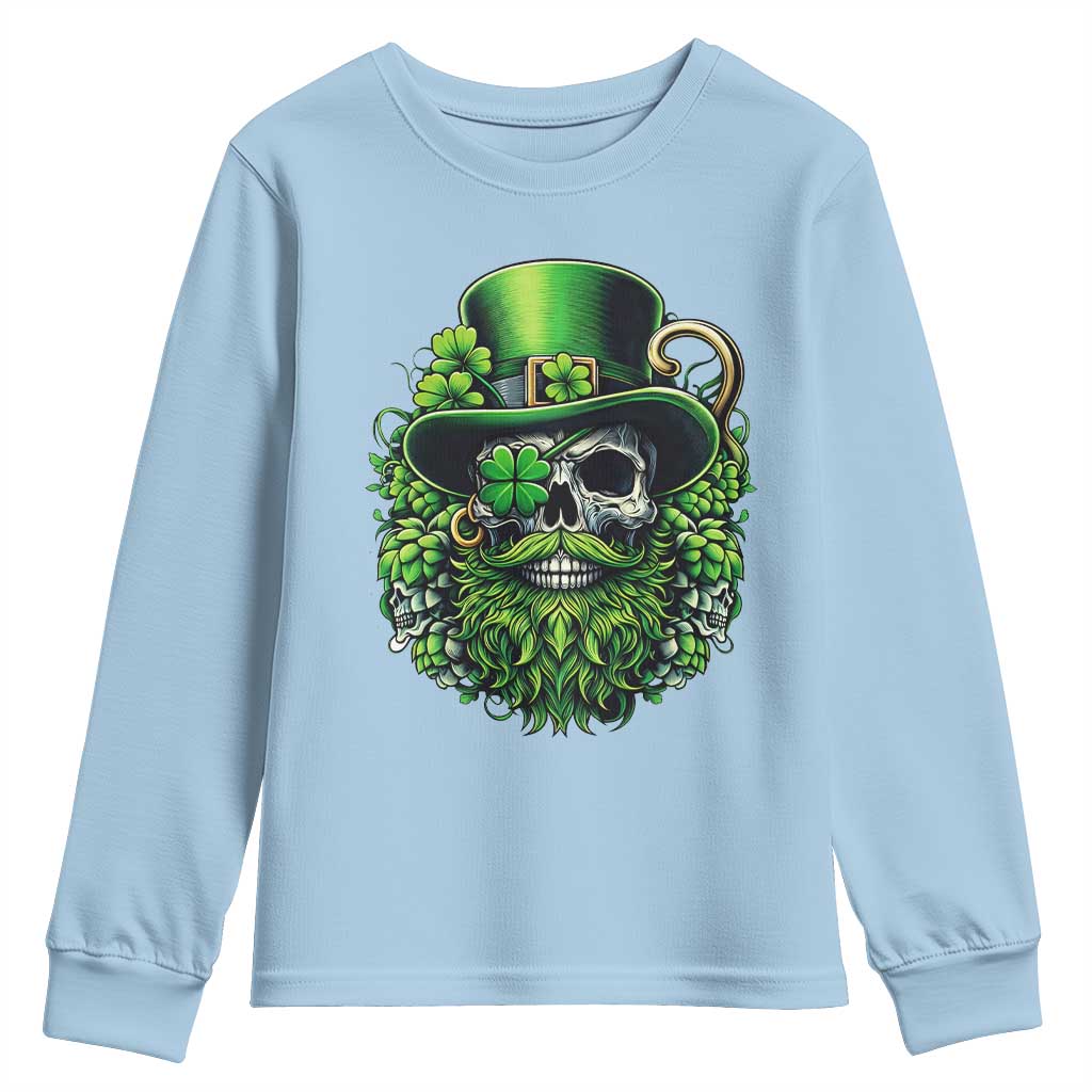 Irish Leprechaun Skull Youth Sweatshirt St Patricks Day Party Gift TS12 Light Blue Print Your Wear