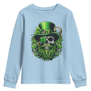 Irish Leprechaun Skull Youth Sweatshirt St Patricks Day Party Gift TS12 Light Blue Print Your Wear
