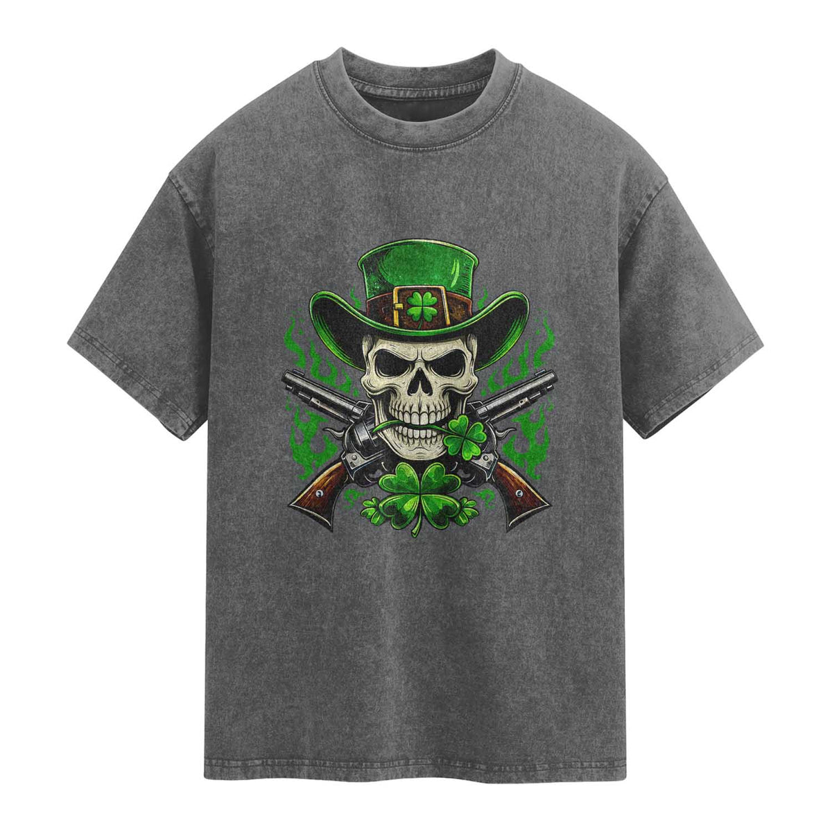 Irish Cowboy Skeleton Washed Cotton T-Shirt St Patricks Day Party Gift