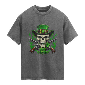 Irish Cowboy Skeleton Washed Cotton T-Shirt St Patricks Day Party Gift