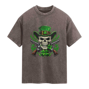Irish Cowboy Skeleton Washed Cotton T-Shirt St Patricks Day Party Gift