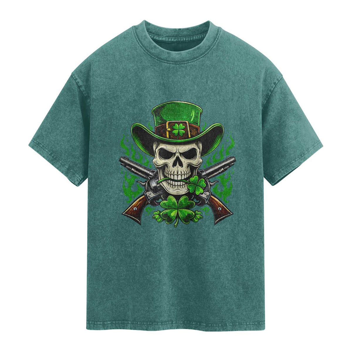 Irish Cowboy Skeleton Washed Cotton T-Shirt St Patricks Day Party Gift