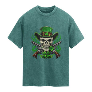 Irish Cowboy Skeleton Washed Cotton T-Shirt St Patricks Day Party Gift