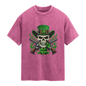 Irish Cowboy Skeleton Washed Cotton T-Shirt St Patricks Day Party Gift
