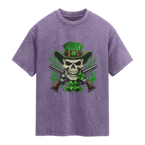 Irish Cowboy Skeleton Washed Cotton T-Shirt St Patricks Day Party Gift