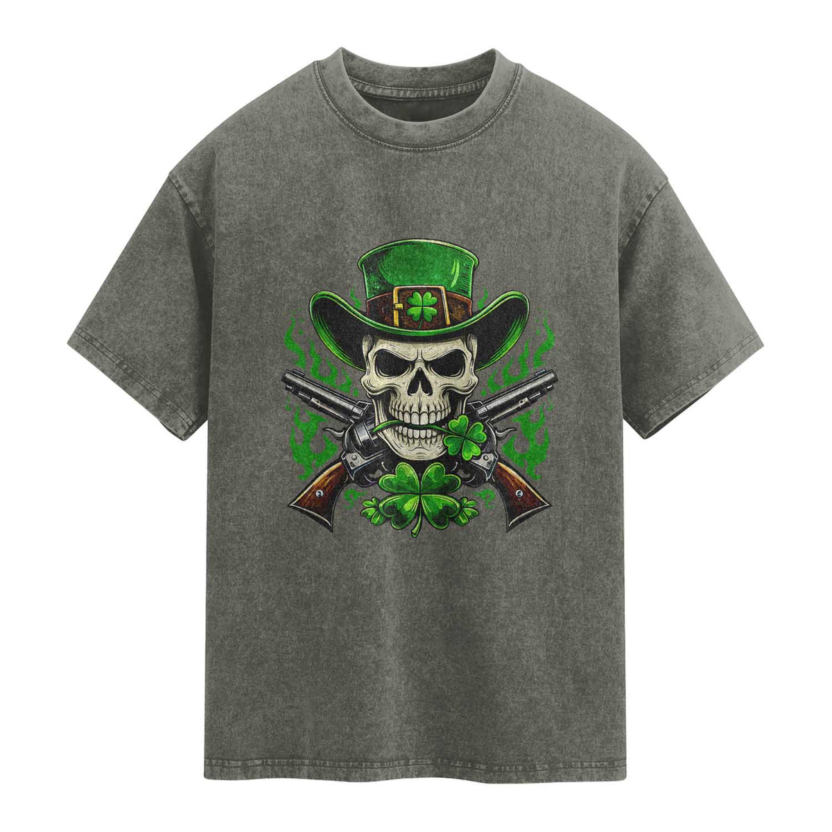 Irish Cowboy Skeleton Washed Cotton T-Shirt St Patricks Day Party Gift