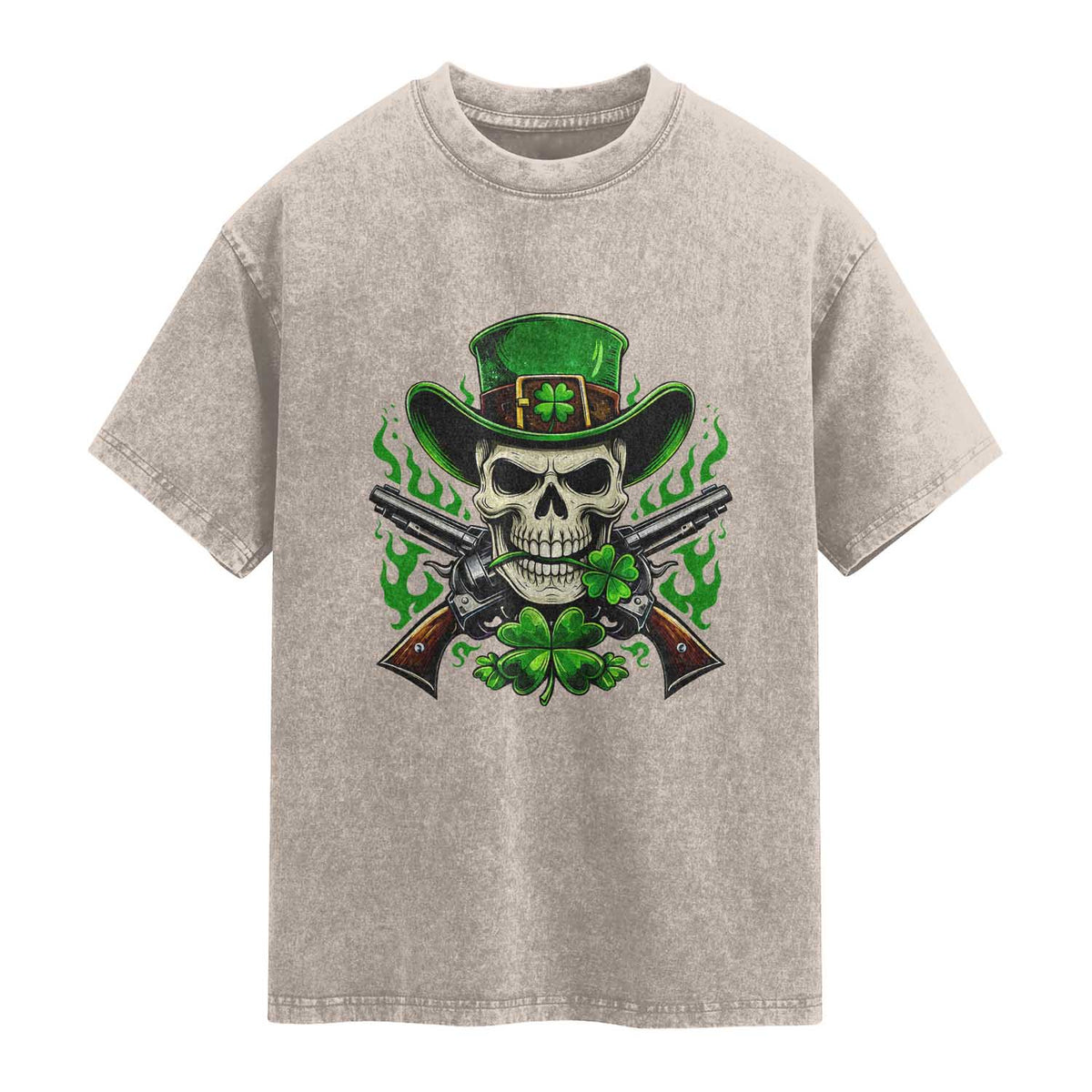 Irish Cowboy Skeleton Washed Cotton T-Shirt St Patricks Day Party Gift