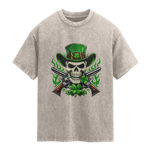 Irish Cowboy Skeleton Washed Cotton T-Shirt St Patricks Day Party Gift