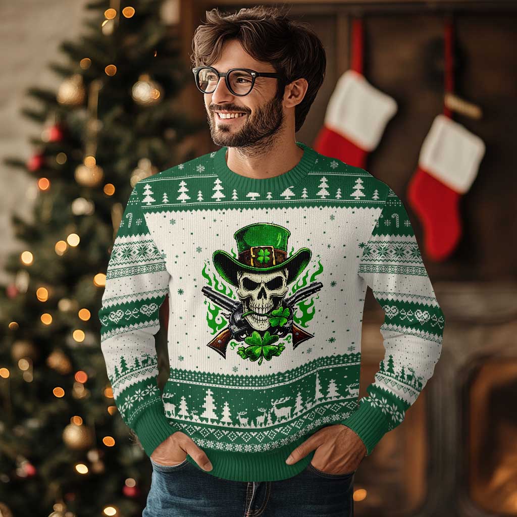 Irish Cowboy Skeleton Ugly Christmas Sweater St Patricks Day Party Gift TS12 Beige Green Print Your Wear