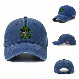 Irish Cowboy Skeleton Washed Cotton Baseball Cap St Patricks Day Party Gift TS12 Washed Cap Universal Fit Royal Blue Print Your Wear