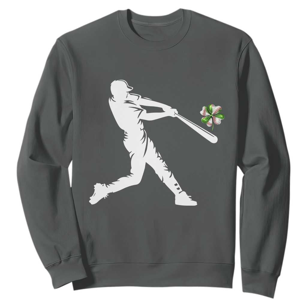 St Patricks Day Baseball Batter Sweatshirt Irish Sports Gift TS12 Dark Heather Print Your Wear