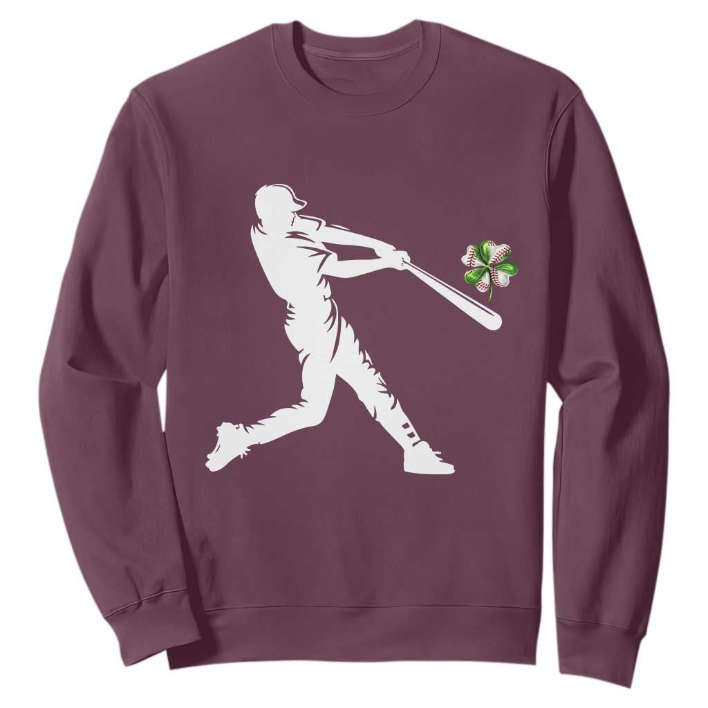 St Patricks Day Baseball Batter Sweatshirt Irish Sports Gift TS12 Maroon Print Your Wear