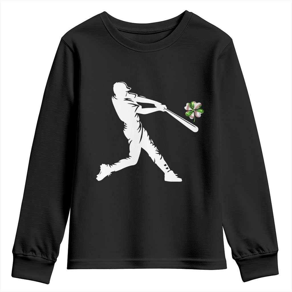 St Patricks Day Baseball Batter Youth Sweatshirt Irish Sports Gift TS12 Black Print Your Wear
