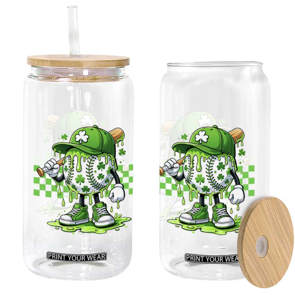 St Patricks Day Shamrock Baseball Player Gift Glass Can TS12 Print Your Wear