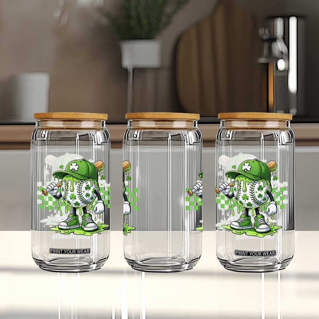 St Patricks Day Shamrock Baseball Player Gift Glass Can TS12 Print Your Wear