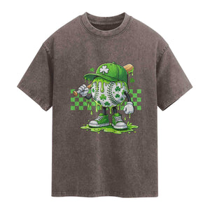 St Patricks Day Shamrock Baseball Player Gift Washed Cotton T-Shirt