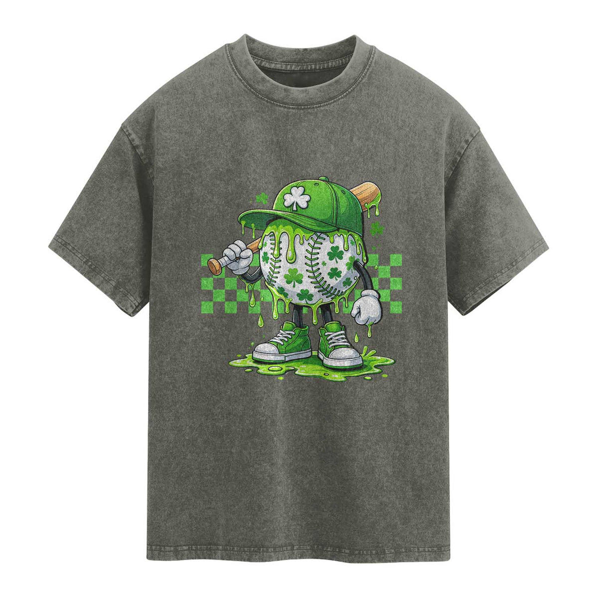 St Patricks Day Shamrock Baseball Player Gift Washed Cotton T-Shirt