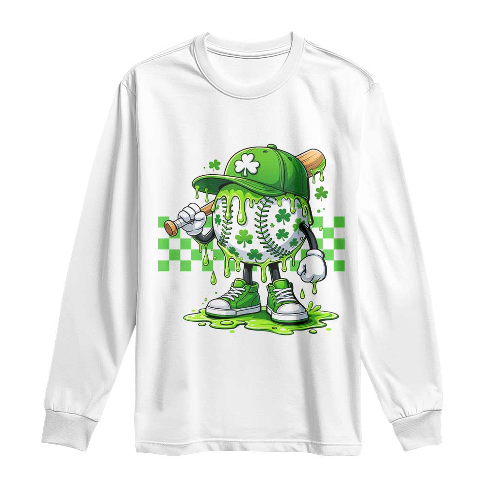 St Patricks Day Shamrock Baseball Player Gift Long Sleeve Shirt TS12 White Print Your Wear