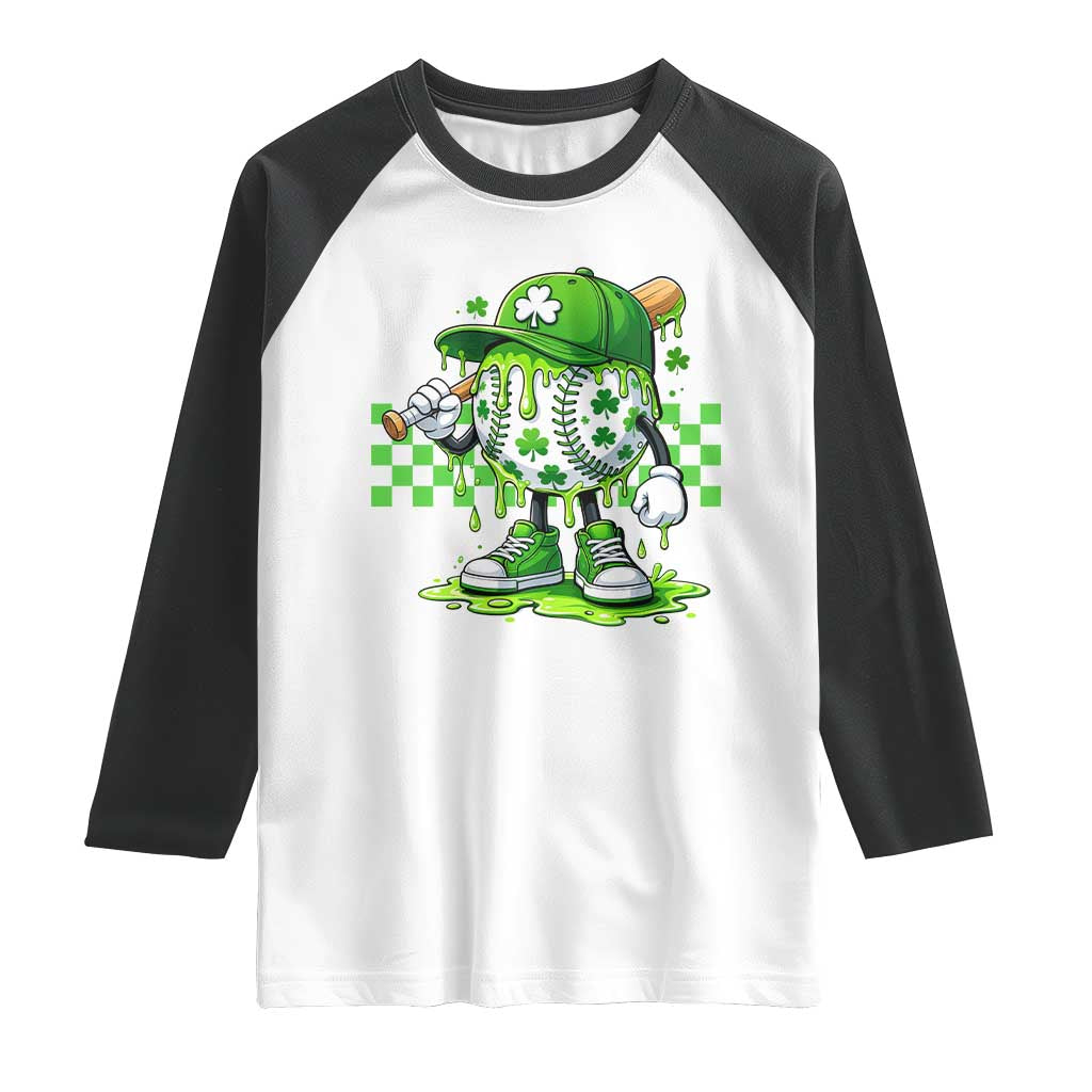 St Patricks Day Shamrock Baseball Player Gift Raglan Shirt TS12 White Black Print Your Wear
