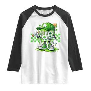 St Patricks Day Shamrock Baseball Player Gift Raglan Shirt TS12 White Black Print Your Wear