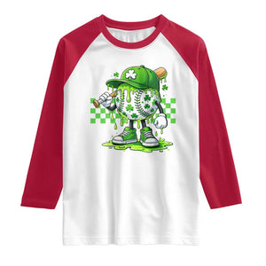 St Patricks Day Shamrock Baseball Player Gift Raglan Shirt TS12 White Red Print Your Wear