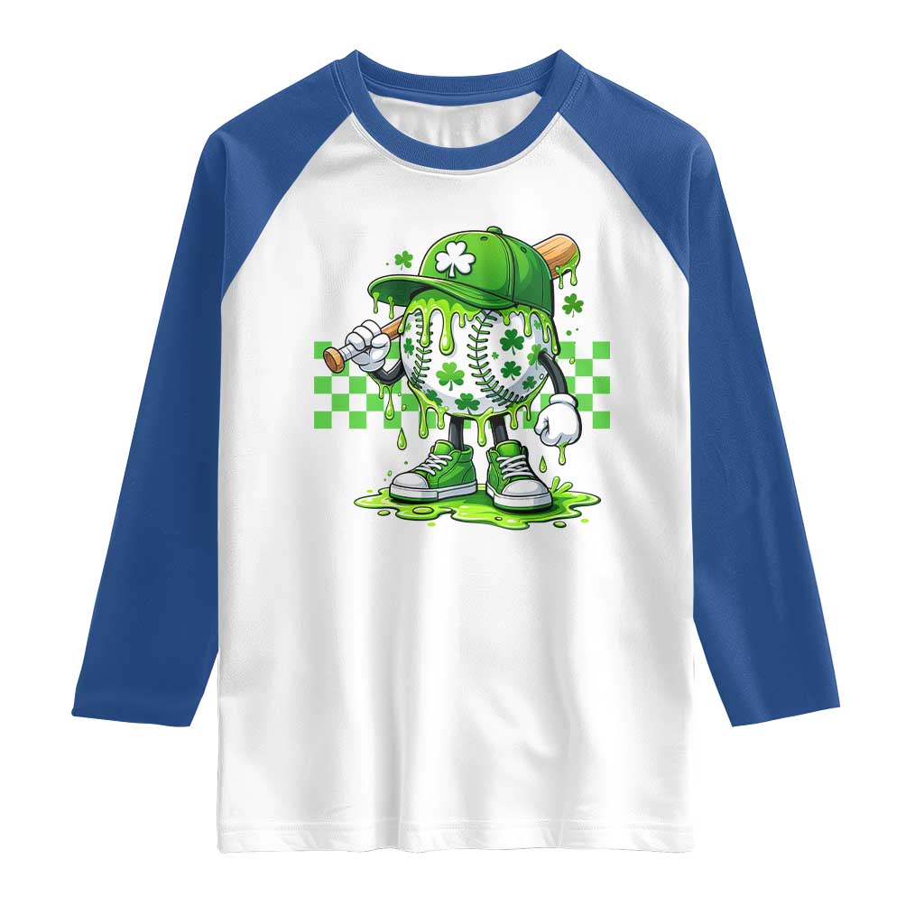 St Patricks Day Shamrock Baseball Player Gift Raglan Shirt TS12 White Royal Print Your Wear