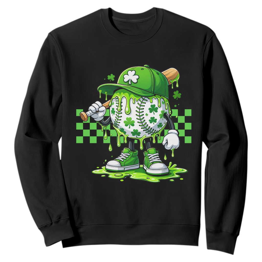 St Patricks Day Shamrock Baseball Player Gift Sweatshirt TS12 Black Print Your Wear
