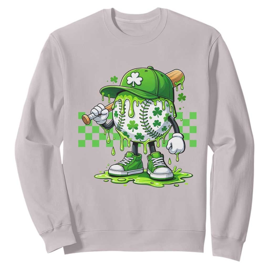 St Patricks Day Shamrock Baseball Player Gift Sweatshirt TS12 Ice Gray Print Your Wear