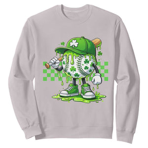 St Patricks Day Shamrock Baseball Player Gift Sweatshirt TS12 Ice Gray Print Your Wear