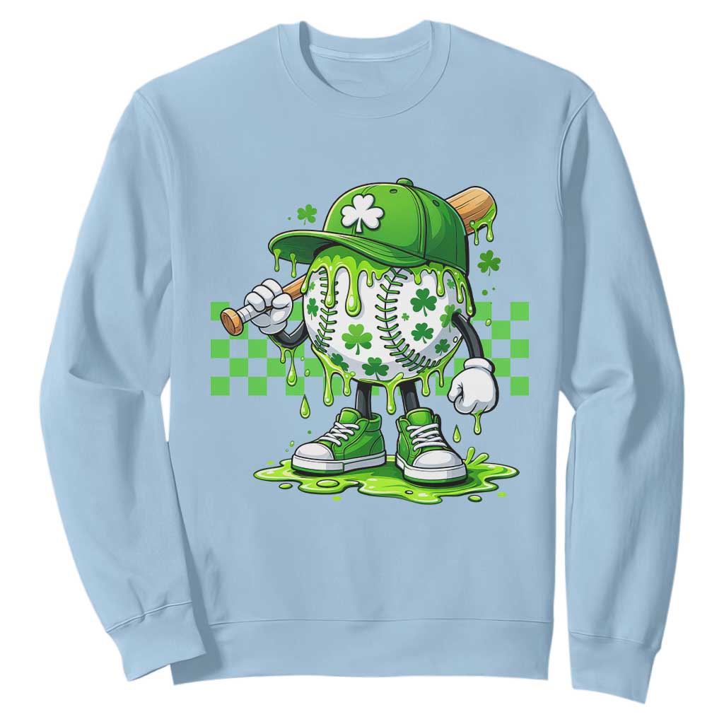 St Patricks Day Shamrock Baseball Player Gift Sweatshirt TS12 Light Blue Print Your Wear