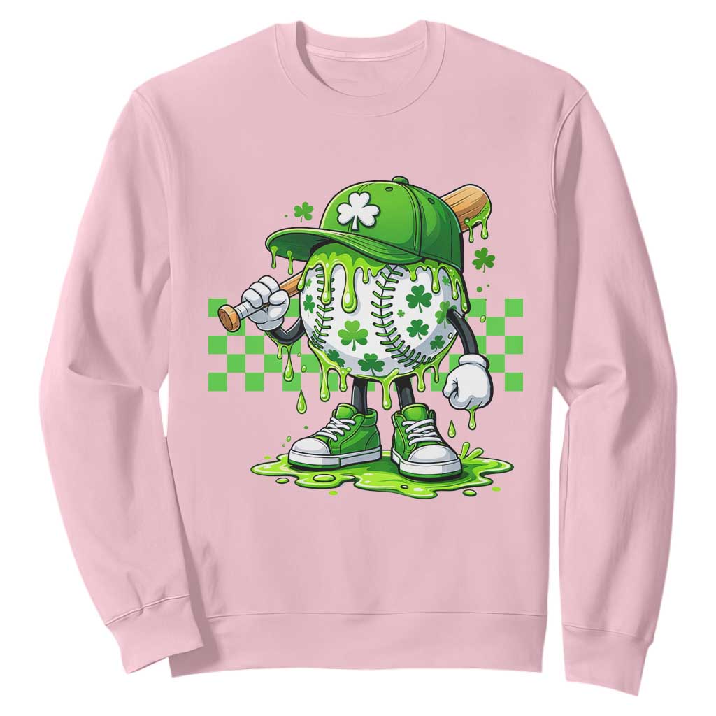 St Patricks Day Shamrock Baseball Player Gift Sweatshirt TS12 Light Pink Print Your Wear
