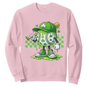 St Patricks Day Shamrock Baseball Player Gift Sweatshirt TS12 Light Pink Print Your Wear
