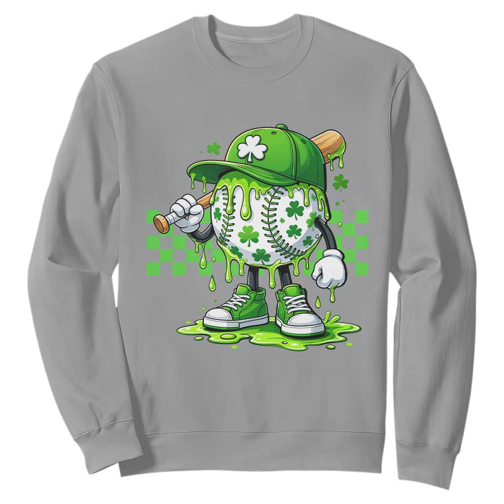 St Patricks Day Shamrock Baseball Player Gift Sweatshirt TS12 Sport Gray Print Your Wear