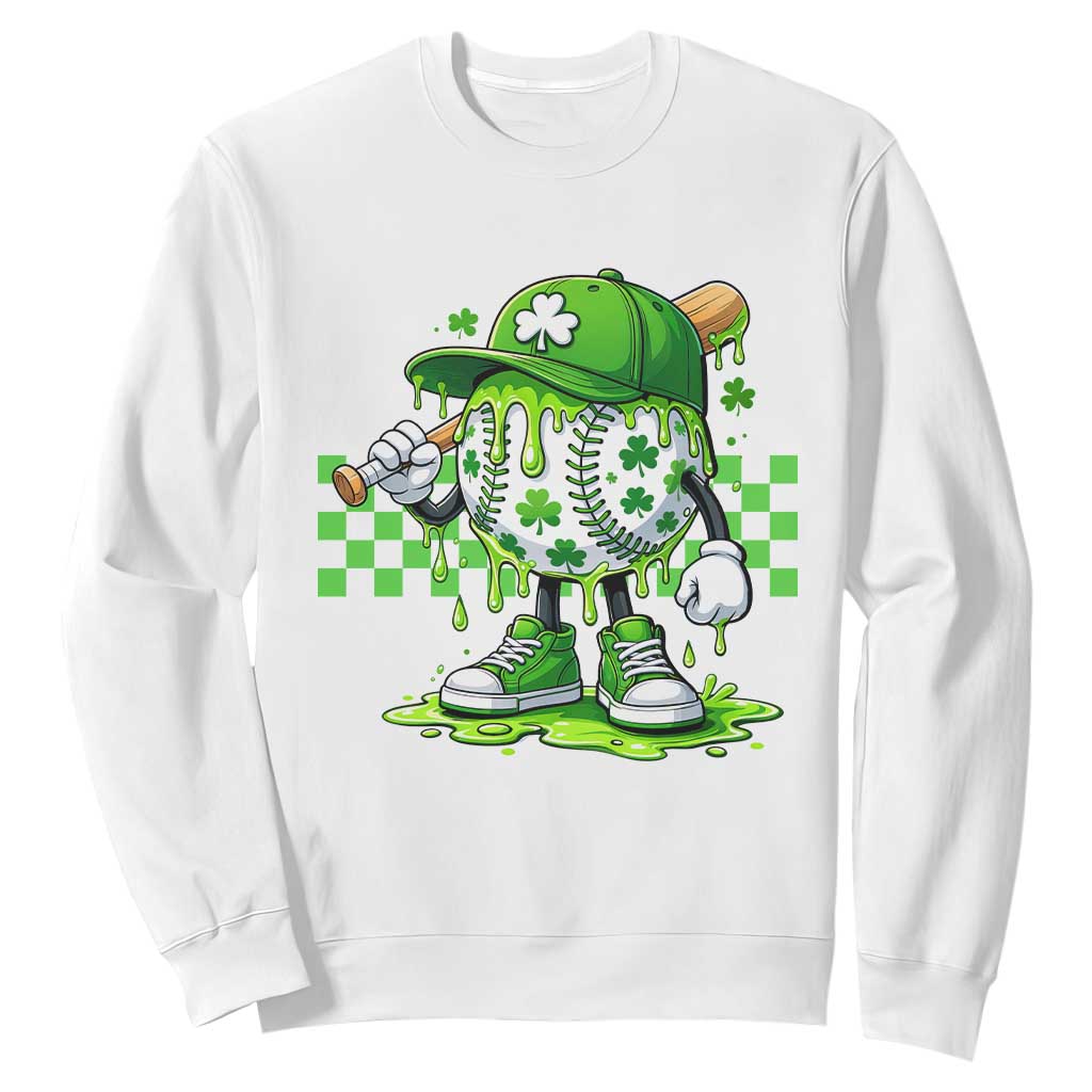 St Patricks Day Shamrock Baseball Player Gift Sweatshirt TS12 White Print Your Wear