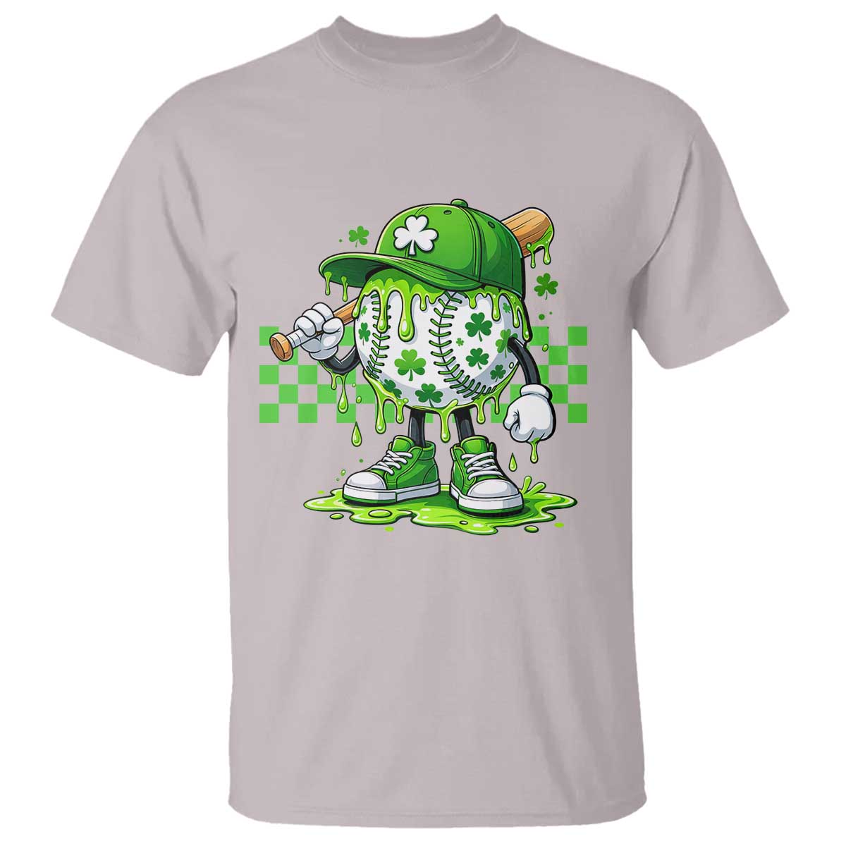 St Patricks Day Shamrock Baseball Player Gift T Shirt TS12 Ice Gray Print Your Wear