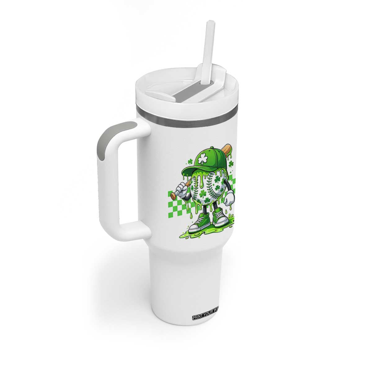 St Patricks Day Shamrock Baseball Player Gift Tumbler With Handle TS12 Print Your Wear