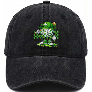 St Patricks Day Shamrock Baseball Player Gift Washed Cotton Baseball Cap TS12 Washed Cap Universal Fit Black Print Your Wear