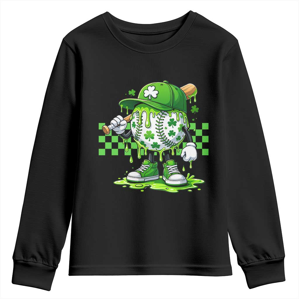 St Patricks Day Shamrock Baseball Player Gift Youth Sweatshirt TS12 Black Print Your Wear