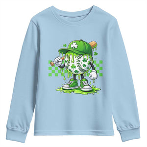 St Patricks Day Shamrock Baseball Player Gift Youth Sweatshirt TS12 Light Blue Print Your Wear